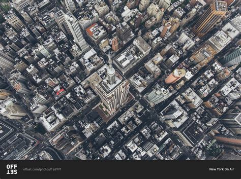 New York City - August 1, 2014: Bird's eye view of Empire State ...