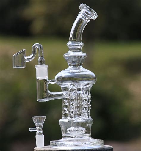 2021 New Double Recycler Glass Oil Rigs Tyre Perc Bong Glass Water Pipe Heady Dab Oil Burner ...