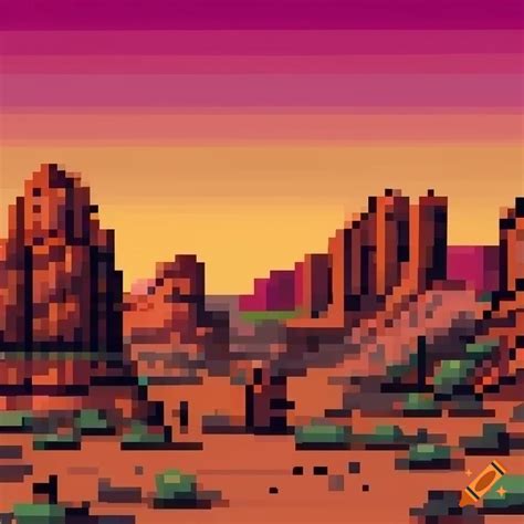 Pixel art of a desert landscape with barrel cactus on Craiyon