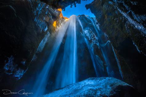 Waterfall inside cave Gljúfrabúi Iceland, Iceland