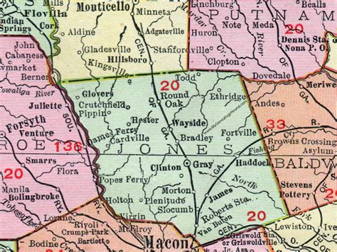 Jones County, Georgia, 1911, Map, Gray, Griswoldville, Haddock, Wayside