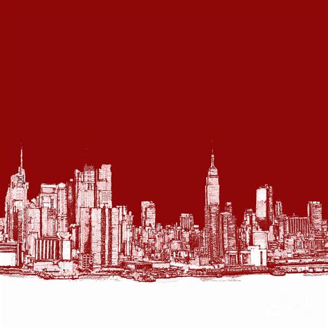 New York City red skyline Drawing by Building Art - Pixels