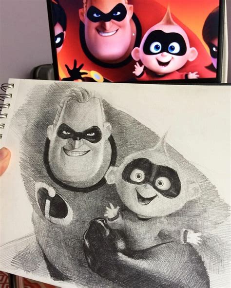 Pencil sketch of cartoon characters