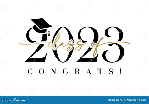 Class Of 2023 - Typography With Graduate Cap And Certificate Or Diploma ...