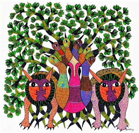 Buy Gond Tribal Art Painting Handmade Painting by Tribal Valley Digital Shopping. Code:ART_2114 ...