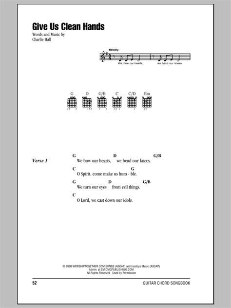 Give Us Clean Hands by Chris Tomlin Sheet Music for Guitar Chords/Lyrics at Sheet Music Direct