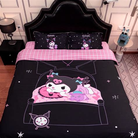 Kuromi Inspired Black and Pink Bedding Sheet Duvet Cover Set Queen Twin ...