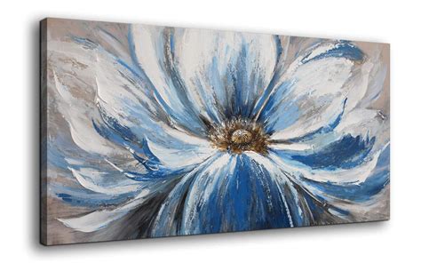 Flower Canvas Wall Art for Living Room Large White Blue Flower Picture ...