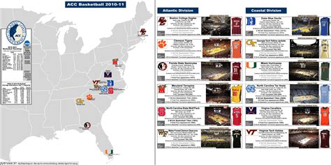 NCAA Basketball: The ACC – Conference map, with venues, capacities, and ...