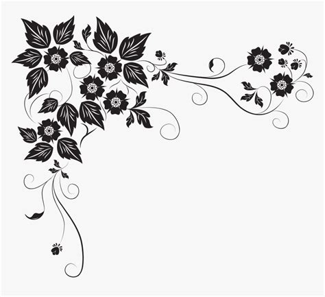 Transparent Border Design Black And White Png - Floral Design Elements ...