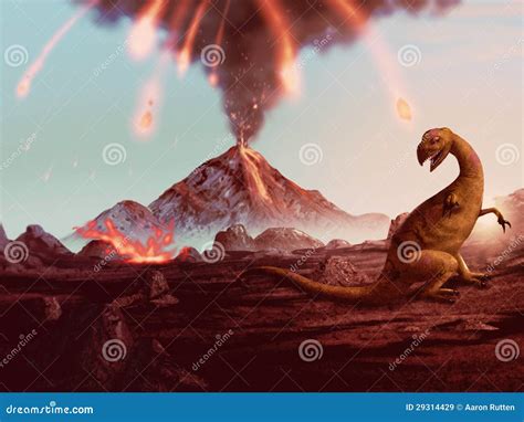 Dinosaur Extinction - Erupting Volcano Artwork Royalty Free Stock ...