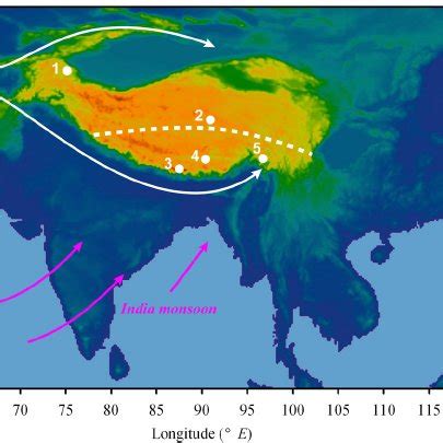 Five ice cores were extracted at the indicated locations, altitude, and ...