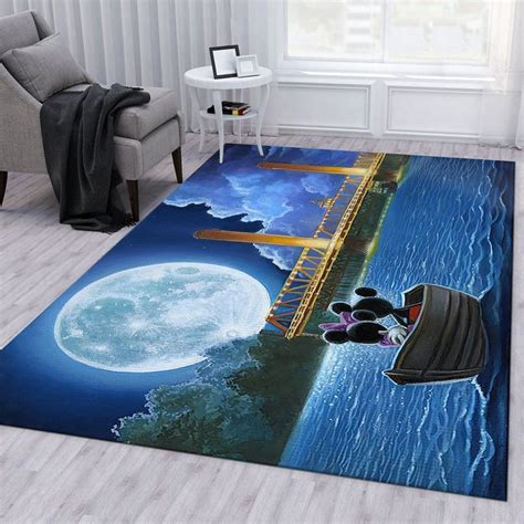 Disney Mickey and Minnie Watching Moon on Boat Drifting Area Rug Living Room And Bed Room Rug ...