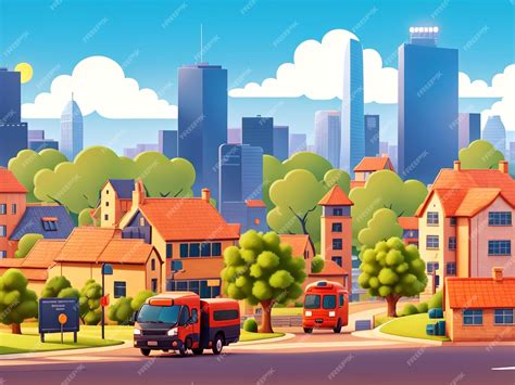 3D Animation Style Free vector City scene with landscape car and building background | Premium ...