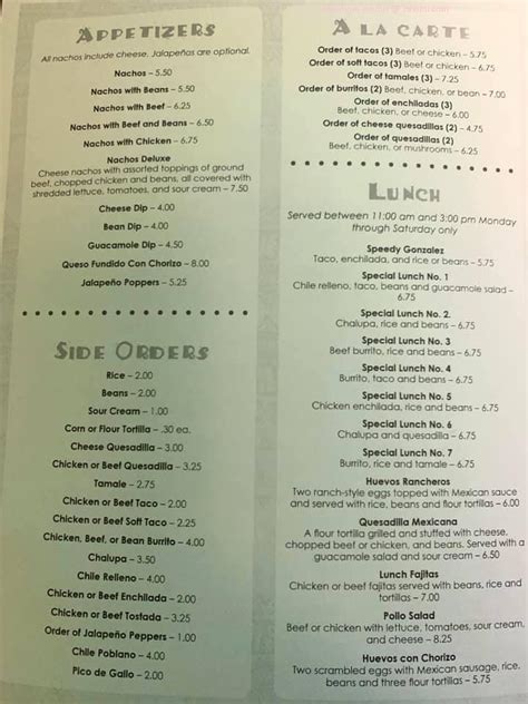 Menu at La Barca Mexican Restaurant, Arnolds Park, 24 U. S. Hwy 71