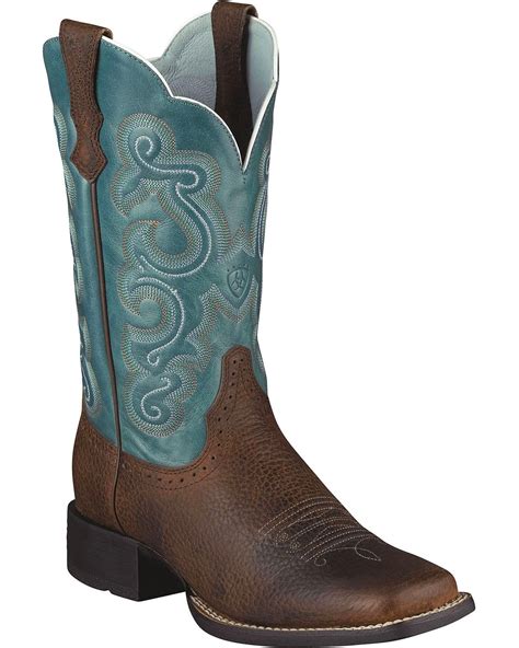 Ariat Quickdraw Blue Fancy Stitched Cowgirl Boots - Square Toe | Sheplers