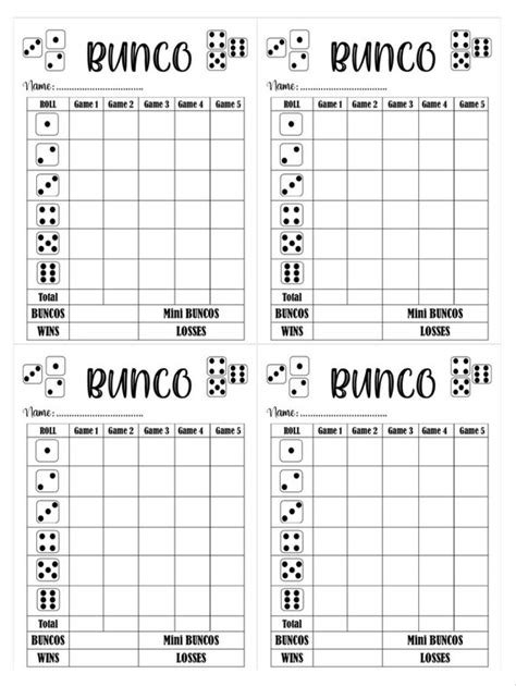 4 Bunco Score Card Bunco Scoresheet Bunco Score Pads - Etsy Ireland