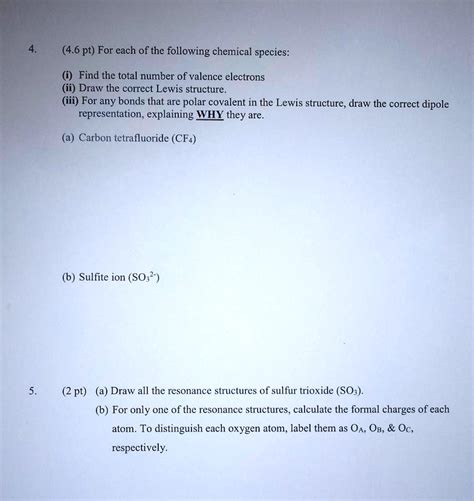 SOLVED: (4.6 pt) For each of the following chemical species: Find the total number of valence ...