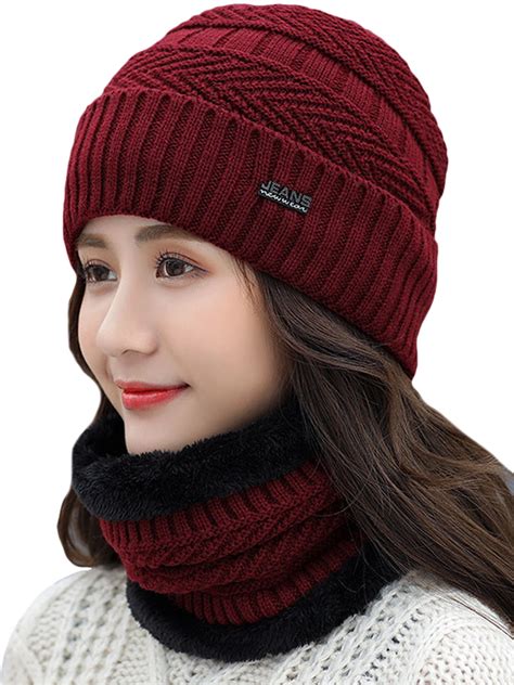 Women's Winter Fleece Caps Scarf Sets Knitted Ski Bomber Beanie Earflap Hats - Walmart.com