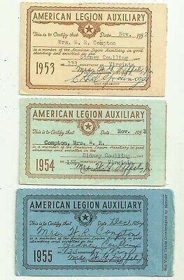 Vintage 1953 1954 1955 American Legion Auxiliary Membership Card Lot | eBay