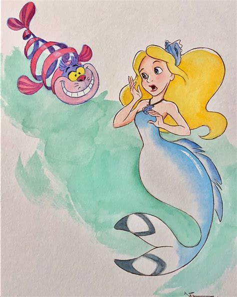 Today’s Disney Mermaid is Alice in a Watery Wonderland. Seen here with the Cheshire Catfish ...