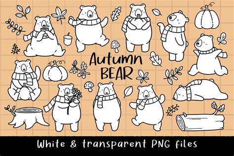 Autumn Bear Clipart Fall Woodland Animals PNG Autumn PNG - Etsy