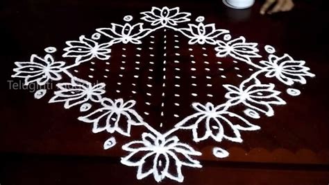 Sankranthi Lotus kolam designs with 21-3-3 straight | chukkala muggulu ...