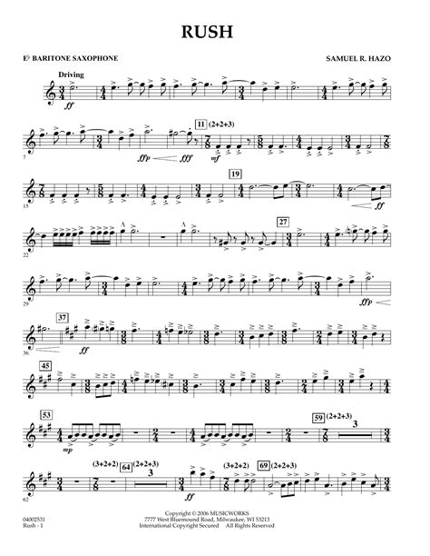 Rush - Eb Baritone Sax by Samuel R. Hazo Sheet Music for Concert Band ...