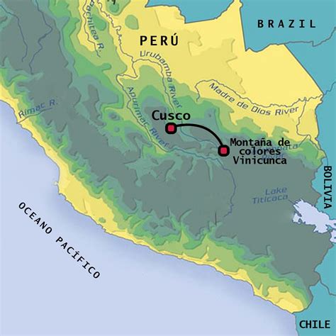 Rainbow mountain Peru map - Vinicunca Peru map (South America - Americas)