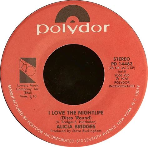 Alicia Bridges – I Love The Nightlife (Disco 'Round) (1978, Specialty ...