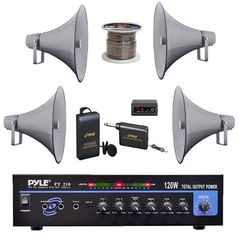 Pyle 120W MICROPHONE PA Mono Amplifier, 16-Inch PA Horn Speakers ...