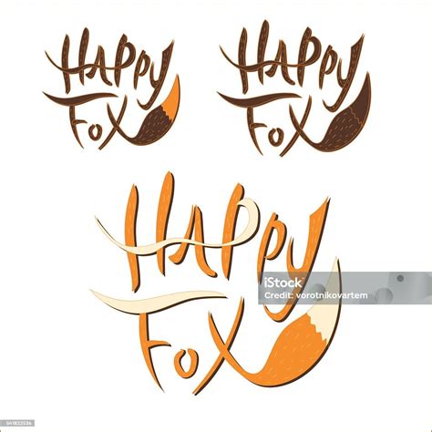 Handlettering Text Happy Fox Handmade Vector Cartoon Style Set Stock ...