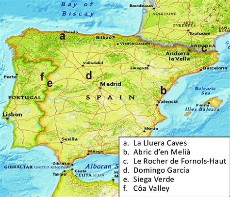 Map of Spain, Portugal, and southern France, showing the locations of ...