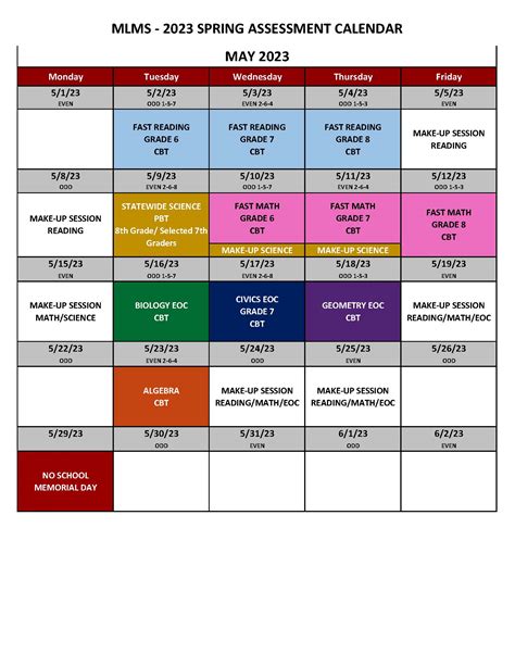 MLMS Testing Calendars - Assessments - Miami Lakes Middle School