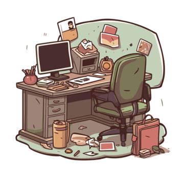 Messy Desk Vector, Sticker Clipart Cartoon Illustration Of A Messy Desk ...