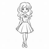 Cartoon Girl Wearing A Dress Coloring Page Outline Sketch Drawing  sketch template