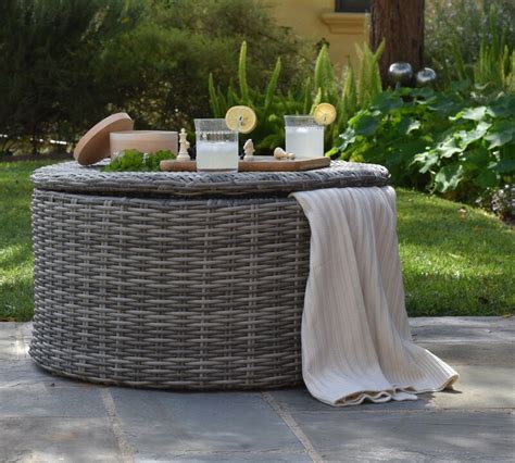 outdoor wicker storage coffee table round shape faux wicker patio furniture multipurpose ideas ...