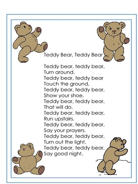 Teddybär, Teddybär-Reim - speziellfurkinder.club | Bear theme preschool, Teddy bear nursery ...