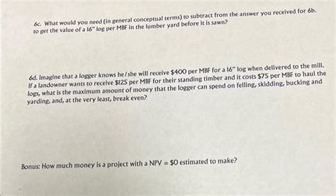 Question 6: Stumpage value ( 20 points) Let's say | Chegg.com