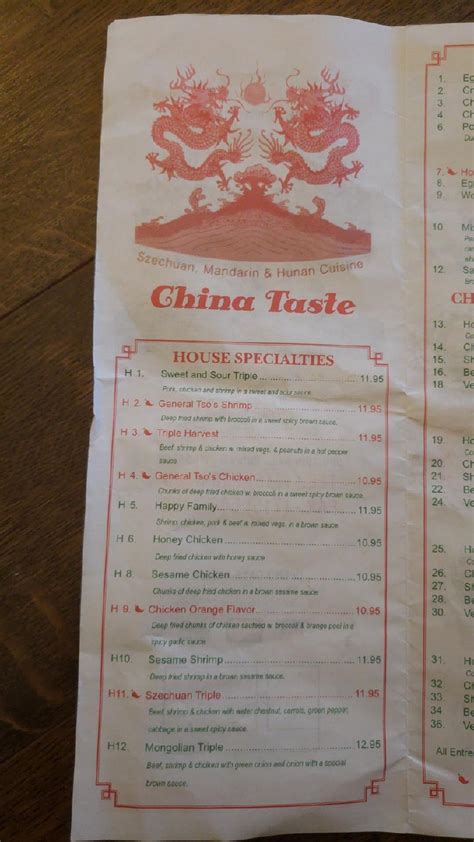 Menu at China Taste restaurant, Baldwin