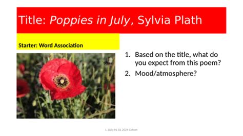 Poppies In July Sylvia Plath | Teaching Resources