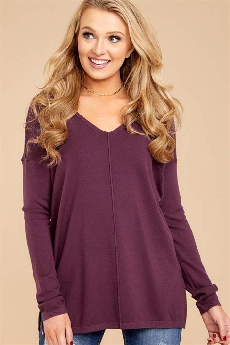 Classic Purple Sweater - V Neck Sweater - Exposed Seams - $32.00 – Red ...