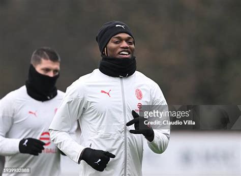 Rafael Leao of AC Milan reacts during a AC Milan training session at ...