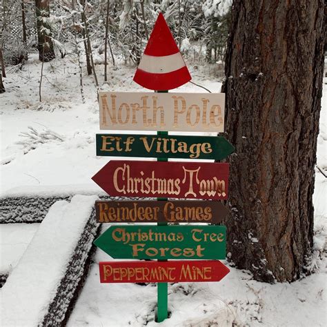 North Pole Directional Sign Christmas Yard Decoration - Choose Locations - Engraved Cedar Wood ...