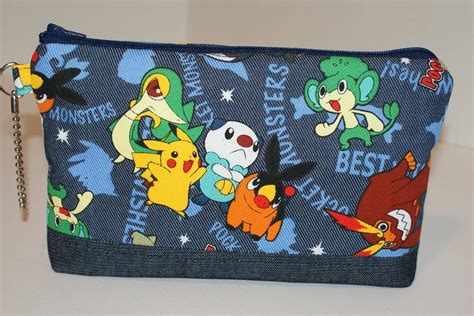 Large Padded Zipper Pouch/ Pencil Case Made with Denim Fabric