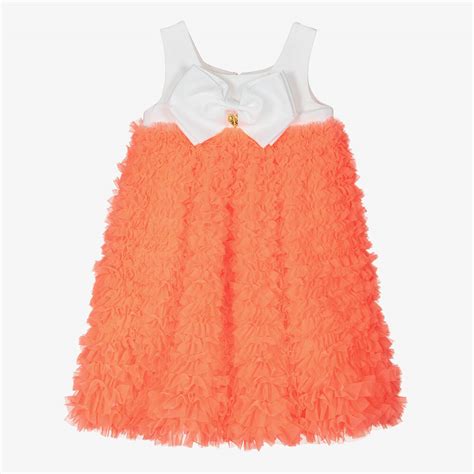 Angel's Face - Girls White & Neon Orange Tulle Dress | Childrensalon