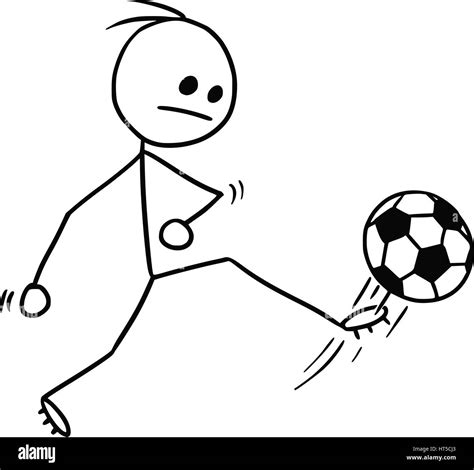 Cartoon vector stickman soccer football player kicking the ball, shot ...