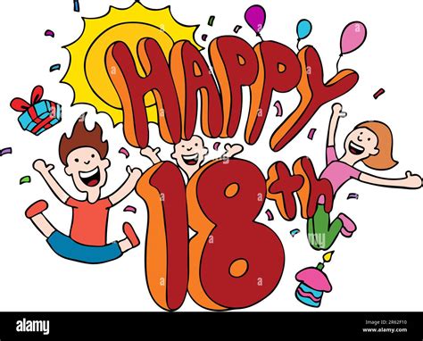 Happy 18th cartoon isolated on a white background Stock Vector Image ...