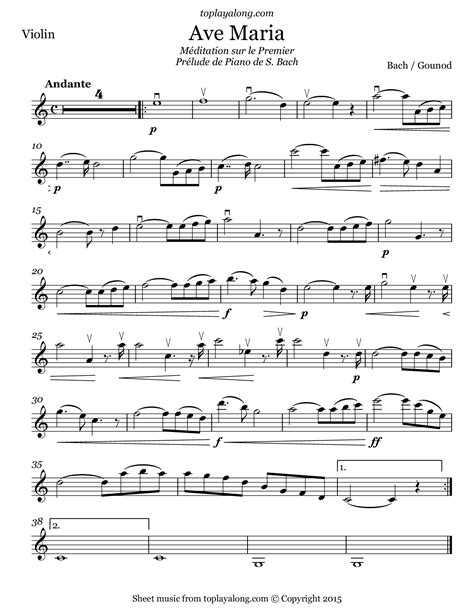 Ave Maria by Gounod. Free sheet music for violin. Visit toplayalong.com and get access to ...