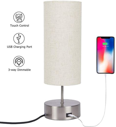 Touch Control Table Lamp Bedside with USB Charging Port,3 Way Dimmable Touch Lamps Modern ...